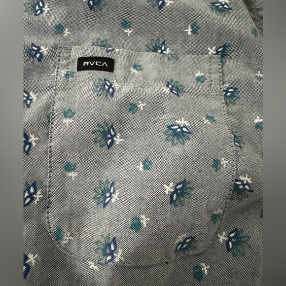 RVCA “That'll Do Floral” Stretch Short Sleeve Shirt Size Small Slim Fit Blue - Picture 8 of 11